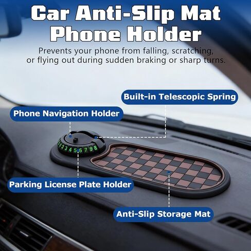 2 PCS Multifunction Car Anti-Slip Mat, All in One Car Organizer Pad,Universal Car Anti Slip Mat Phone Holder,Rotatable Vehicle Phone Holder with Temporary Parking Number,for Sunglasses,Keys,Gadgets in Saudi Arabia