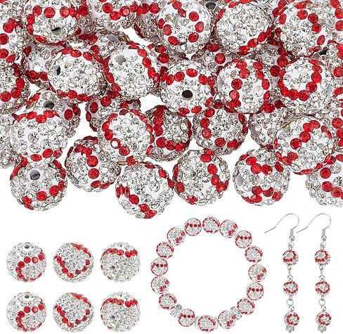 OLYCRAFT 40 Pack 10mm Rhinestone Clay Beads Baseball Polymer Clay Jewelry Beads Pave Disco Ball Clay Bead Sports Round Spacer Bead for DIY Craft Necklace Bracelet Earring Jewelry Making Party Decor in Kuwait