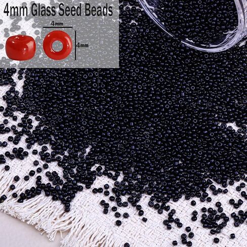2000pcs Glass Seed Beads Bulk, 4mm 6/0 Mini Pony Spacer Small Individual Color Seed Beads for DIY Bracelet Necklaces Wrist Jewelry Making, Black in Saudi Arabia
