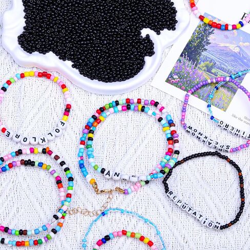 2000pcs Glass Seed Beads Bulk, 4mm 6/0 Mini Pony Spacer Small Individual Color Seed Beads for DIY Bracelet Necklaces Wrist Jewelry Making, Black in Saudi Arabia