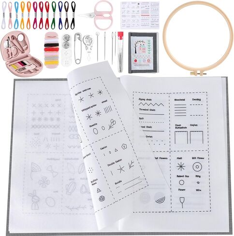 Beginner Embroidery Starter Kit, With Embroidery Stitch Book and 3-Pack PracticeSamplers, Contains Multiple Sewing Tools, Instructions and Videos, 106 Unique Stitches, Needlework Craft Gift for Women in Saudi Arabia