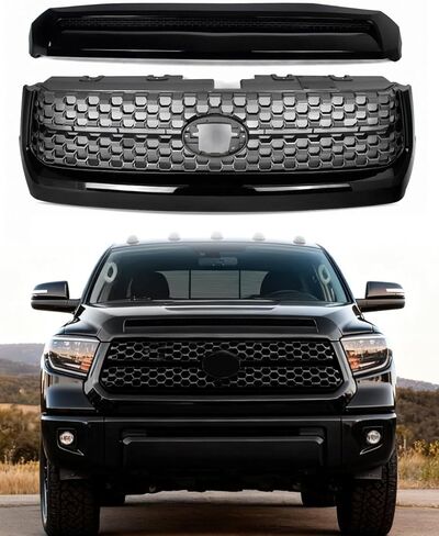 Super White Honeycomb Front Bumper Upper Grill & Hood Molding Trim Set Compatible with 2014-2021 Toyota Tundra Replace for 53101-0C031-C0 in Kuwait