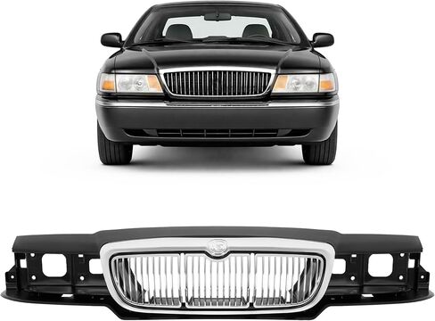 HECASA Header Panel & Grille Compatible with 1998-2002 Mercury Grand Marquis GS/LS FO1220214 FO1200353 Grill Headlight Headlamp Mounting Panel Nose Silvery+Black 2Pcs in Kuwait