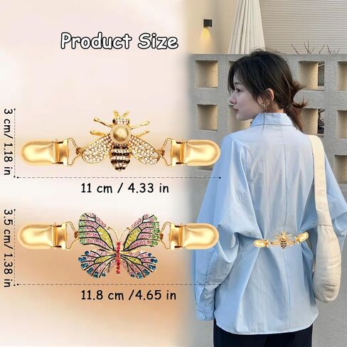 2Pcs Cinch Clip Waist Colorful Cincher Clips for Women Retro Sweater Shirts Shawl Dress Back Cinch Clips(Butterflies&Bees) in Saudi Arabia