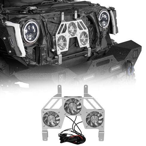 مشعاع محرك Hooke Road Wrangler JK مع 3 مراوح تبريد لـ 2007-2018 Jeep Wrangler JK وأبواب غير محدودة 2/4، طقم مروحة بديلة من الألومنيوم عالي الجودة للقيادة الصيفية والمتطرفة على الطرق الوعرة in Kuwait