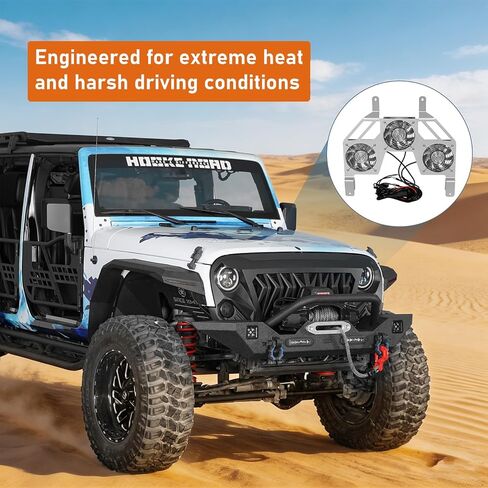 مشعاع محرك Hooke Road Wrangler JK مع 3 مراوح تبريد لـ 2007-2018 Jeep Wrangler JK وأبواب غير محدودة 2/4، طقم مروحة بديلة من الألومنيوم عالي الجودة للقيادة الصيفية والمتطرفة على الطرق الوعرة in Kuwait