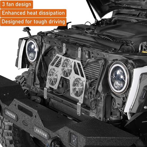 مشعاع محرك Hooke Road Wrangler JK مع 3 مراوح تبريد لـ 2007-2018 Jeep Wrangler JK وأبواب غير محدودة 2/4، طقم مروحة بديلة من الألومنيوم عالي الجودة للقيادة الصيفية والمتطرفة على الطرق الوعرة in Kuwait
