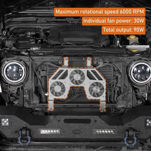 مشعاع محرك Hooke Road Wrangler JK مع 3 مراوح تبريد لـ 2007-2018 Jeep Wrangler JK وأبواب غير محدودة 2/4، طقم مروحة بديلة من الألومنيوم عالي الجودة للقيادة الصيفية والمتطرفة على الطرق الوعرة in Kuwait