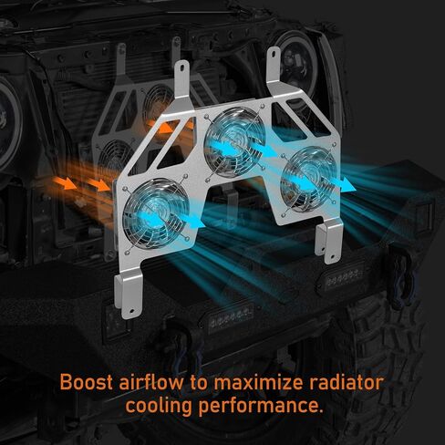 مشعاع محرك Hooke Road Wrangler JK مع 3 مراوح تبريد لـ 2007-2018 Jeep Wrangler JK وأبواب غير محدودة 2/4، طقم مروحة بديلة من الألومنيوم عالي الجودة للقيادة الصيفية والمتطرفة على الطرق الوعرة in Kuwait