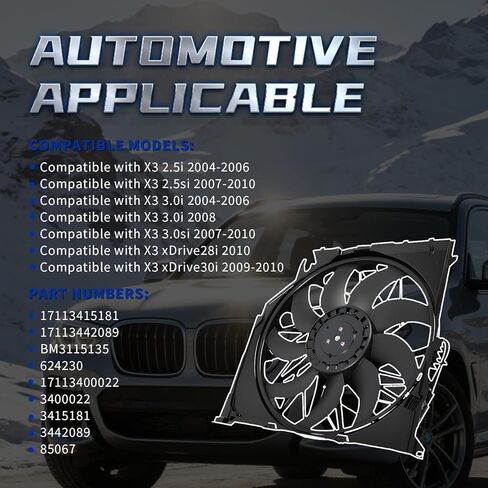 Radiator Cooling Fan Assembly Compatible with X3 2004-2010 2.5L 3.0L L6 Replace 17113415181 17113442089 BM3115135 with Brushless Motor in Kuwait