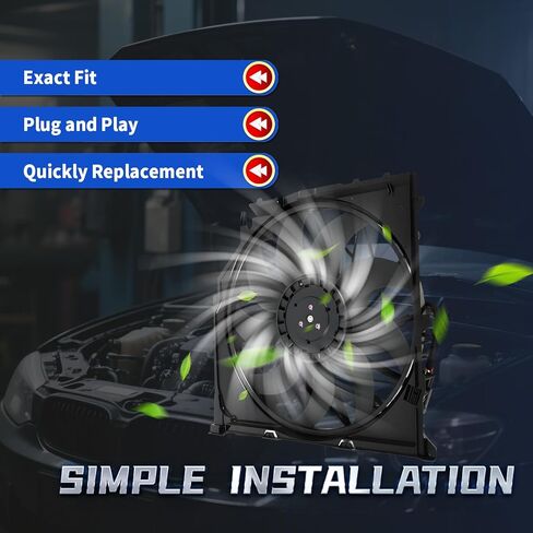 Radiator Cooling Fan Assembly Compatible with X3 2004-2010 2.5L 3.0L L6 Replace 17113415181 17113442089 BM3115135 with Brushless Motor in Kuwait