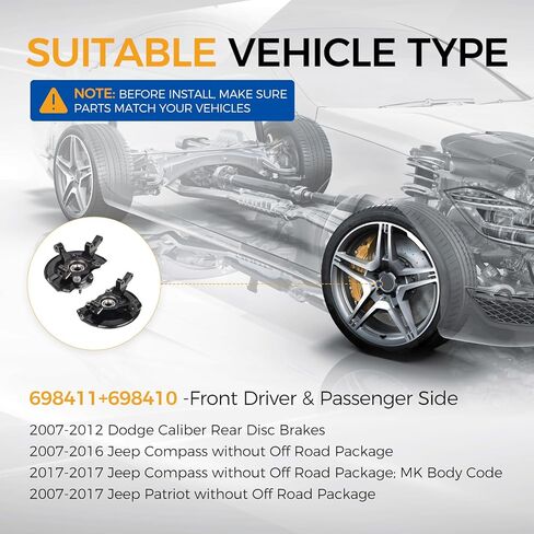 PAROD 698411 698410 Front Steering Knuckle and Wheel Hub Assembly Fit for 2007-2012 Dodge Caliber, 2007-2017 Jeep Compass, 2007-2017 Jeep Patriot, Passenger and Driver Side in Kuwait