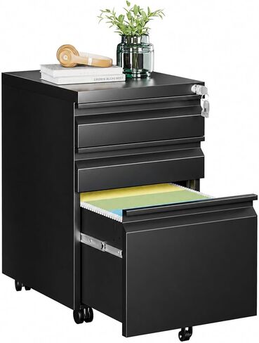 3 Drawer Mobile File Cabinet with Lock, Fully Assembled Except Casters, Under Desk Metal Filing Cabinet for Home Office Organization, Fits Letter/Legal/A4 in Saudi Arabia