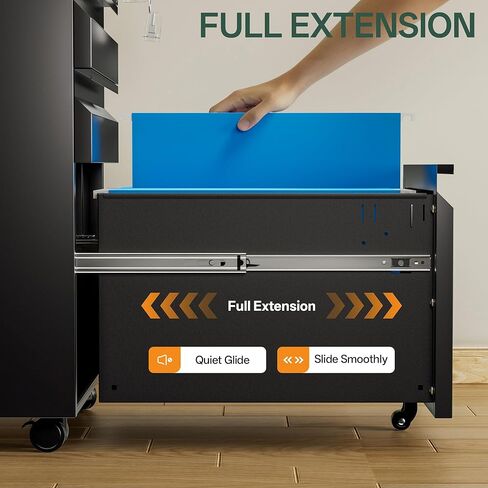3 Drawer Mobile File Cabinet with Lock, Fully Assembled Except Casters, Under Desk Metal Filing Cabinet for Home Office Organization, Fits Letter/Legal/A4 in Saudi Arabia