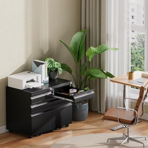 3 Drawer Mobile File Cabinet with Lock, Fully Assembled Except Casters, Under Desk Metal Filing Cabinet for Home Office Organization, Fits Letter/Legal/A4 in Saudi Arabia