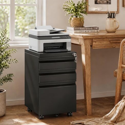3 Drawer Mobile File Cabinet with Lock, Fully Assembled Except Casters, Under Desk Metal Filing Cabinet for Home Office Organization, Fits Letter/Legal/A4 in Saudi Arabia