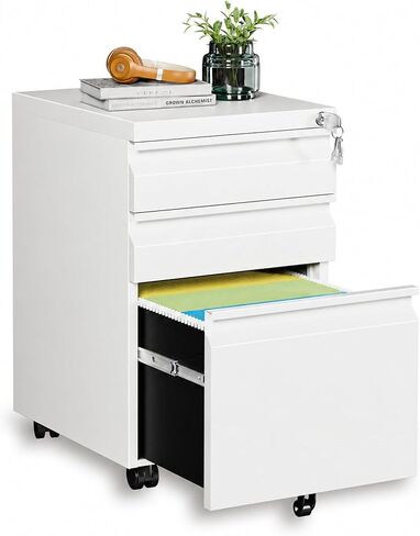 3 Drawer Mobile File Cabinet with Lock, Fully Assembled Except Casters, Under Desk Metal Filing Cabinet for Home Office Organization, Fits Letter/Legal/A4 in Saudi Arabia