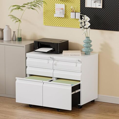 3 Drawer Mobile File Cabinet with Lock, Fully Assembled Except Casters, Under Desk Metal Filing Cabinet for Home Office Organization, Fits Letter/Legal/A4 in Saudi Arabia