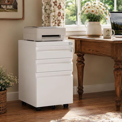 3 Drawer Mobile File Cabinet with Lock, Fully Assembled Except Casters, Under Desk Metal Filing Cabinet for Home Office Organization, Fits Letter/Legal/A4 in Saudi Arabia