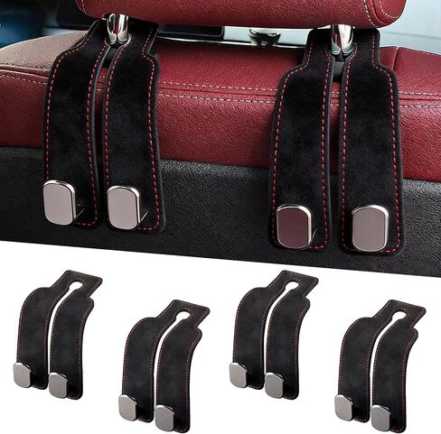 Car Headrest Hook, Seat Back Storage Hook, Luxury Leather Metal Multi-functional Car Organizer Hook (Black - 4 Piece Set) in Saudi Arabia
