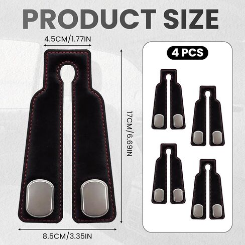 Car Headrest Hook, Seat Back Storage Hook, Luxury Leather Metal Multi-functional Car Organizer Hook (Black - 4 Piece Set) in Saudi Arabia