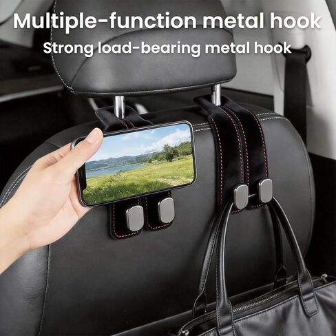 Car Headrest Hook, Seat Back Storage Hook, Luxury Leather Metal Multi-functional Car Organizer Hook (Black - 4 Piece Set) in Saudi Arabia