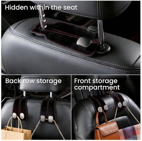 Car Headrest Hook, Seat Back Storage Hook, Luxury Leather Metal Multi-functional Car Organizer Hook (Black - 4 Piece Set) in Saudi Arabia