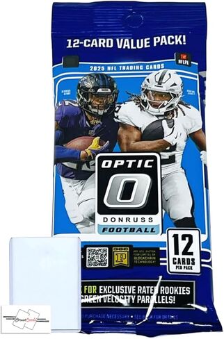 2025 Donruss Optic Football Cello/Fat Pack مع 12 بطاقة تداول إجمالية + Toploader وStreetCards Magnet! ابحث عن وسط المدينة! in Kuwait