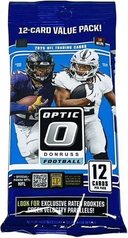 2025 Donruss Optic Football Cello/Fat Pack مع 12 بطاقة تداول إجمالية + Toploader وStreetCards Magnet! ابحث عن وسط المدينة! in Kuwait