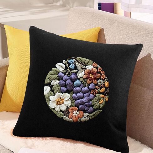 FONNUY Embroidery Kit for Beginners, Grapes Fruit Floral Pre-Stamped Pattern Kits for Adults with Hoop, Easy to Follow Color Thread Needlework, 8'' Hoop (Blue) in Saudi Arabia