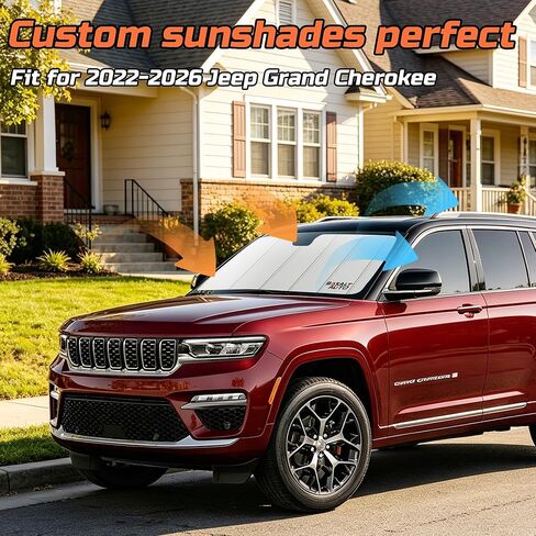 2022-2026 Grand Cherokee Windshield Sun Shade Compatible for 2022-2026 Jeep Grand Cherokee Upgraded 6 Layers Accordion-Folding Front Sun Visor with Storage Bag in Saudi Arabia