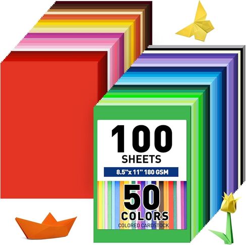 MAXECHO 8.5" X 11" Colored Cardstock Bulk 100 Sheets 50 Assorted Colors Construction Paper Card Stock Printer Paper for DIY Crafts, Party Decorations, Cricut, 180 GSM/65 LB in Saudi Arabia