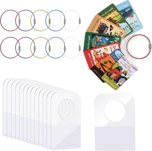 Mayski 200 PCS Yoto Card Storage Organizer, Clear Self-Adhesive Tabs with 10 PCS Multicolor Steel Loops, Heavy-Duty Yoto Card Holder Set, Kids Travel-Friendly Carrier for Classifying Yoto Accessories in Saudi Arabia