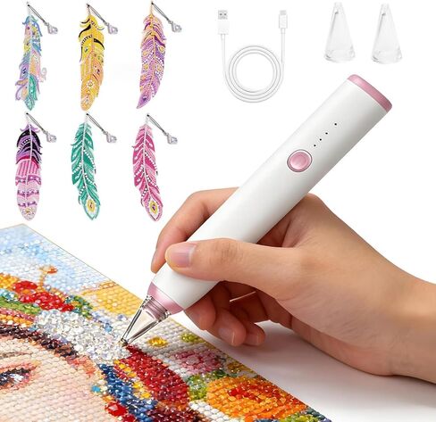 HAUTLENCE Electric Diamond Painting Vacuum Pen, Diamond Art Tools, Rechargeable Long-Lasting, Non Interupted Wireless Vacuum Pen, 3-Speed Adjustable Suction, Quiet, Includes 6 Feather Bookmarks in Kuwait