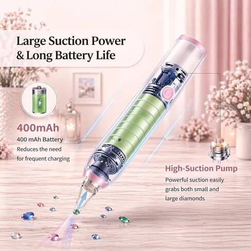 HAUTLENCE Electric Diamond Painting Vacuum Pen, Diamond Art Tools, Rechargeable Long-Lasting, Non Interupted Wireless Vacuum Pen, 3-Speed Adjustable Suction, Quiet, Includes 6 Feather Bookmarks in Kuwait