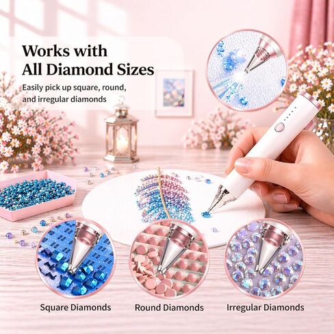 HAUTLENCE Electric Diamond Painting Vacuum Pen, Diamond Art Tools, Rechargeable Long-Lasting, Non Interupted Wireless Vacuum Pen, 3-Speed Adjustable Suction, Quiet, Includes 6 Feather Bookmarks in Kuwait