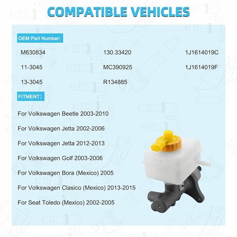 TAUTOY M630834 Brake Master Cylinder Compatible with Clasico 2013-2015,Beetle 2003-2010,Jetta 2002-2006/2012-2013,Bora 2005,Golf 2003-2006,For Seat Toledo 2002-2005,Replaces 1J1614019C,1J1614019F in Kuwait