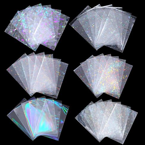 300 Pcs Laser Flashing Photocard Sleeves Rainbow Holographic Trading Card Protector Waterproof Transparent Star Heart Photo Card Protective Cover for Photocard in Saudi Arabia