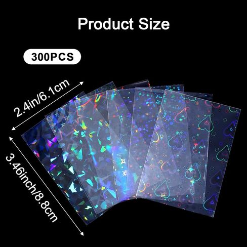 300 Pcs Laser Flashing Photocard Sleeves Rainbow Holographic Trading Card Protector Waterproof Transparent Star Heart Photo Card Protective Cover for Photocard in Saudi Arabia