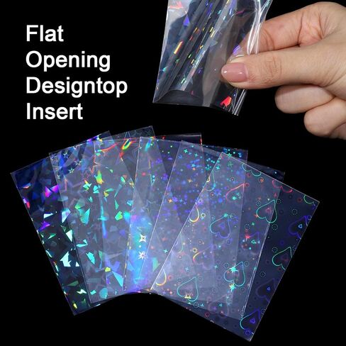 300 Pcs Laser Flashing Photocard Sleeves Rainbow Holographic Trading Card Protector Waterproof Transparent Star Heart Photo Card Protective Cover for Photocard in Saudi Arabia
