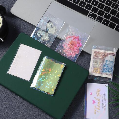 300 Pcs Laser Flashing Photocard Sleeves Rainbow Holographic Trading Card Protector Waterproof Transparent Star Heart Photo Card Protective Cover for Photocard in Saudi Arabia