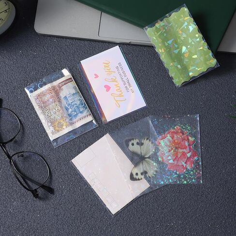 300 Pcs Laser Flashing Photocard Sleeves Rainbow Holographic Trading Card Protector Waterproof Transparent Star Heart Photo Card Protective Cover for Photocard in Saudi Arabia