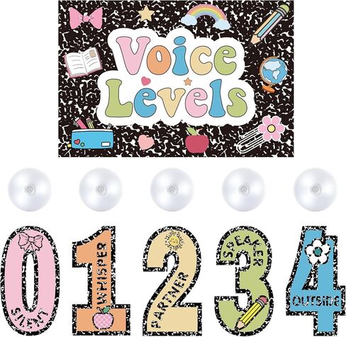 VIHOSE Voice Level Chart for Classroom, Composition Notebook Style Magnetic Noise Level Rule Sign Poster with 5 Number Signs & 5 LED Tap Lights, Classroom Management Kit for Elementary School Teacher in Kuwait