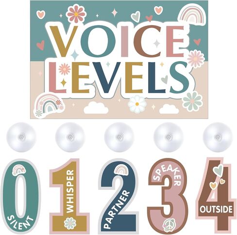 VIHOSE Voice Level Chart for Classroom, Composition Notebook Style Magnetic Noise Level Rule Sign Poster with 5 Number Signs & 5 LED Tap Lights, Classroom Management Kit for Elementary School Teacher in Kuwait