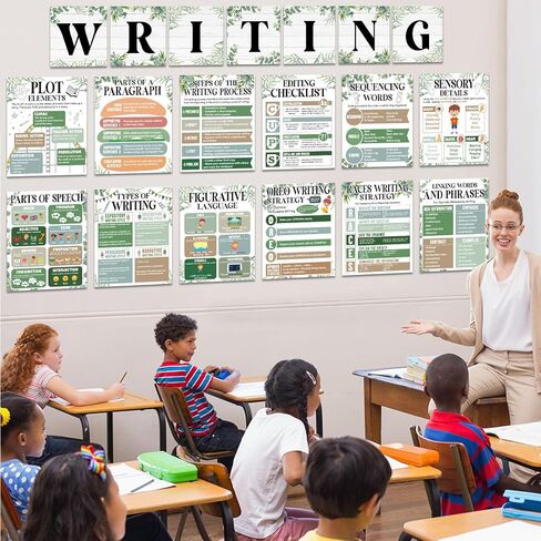 19Pcs Eucalyptus Writing Strategies Posters for Classroom Writing Process Bulletin Board Set Greenery Writers Guide Poster for Back to School Middle High School English Teacher Wall Art Decor Supplies in Saudi Arabia