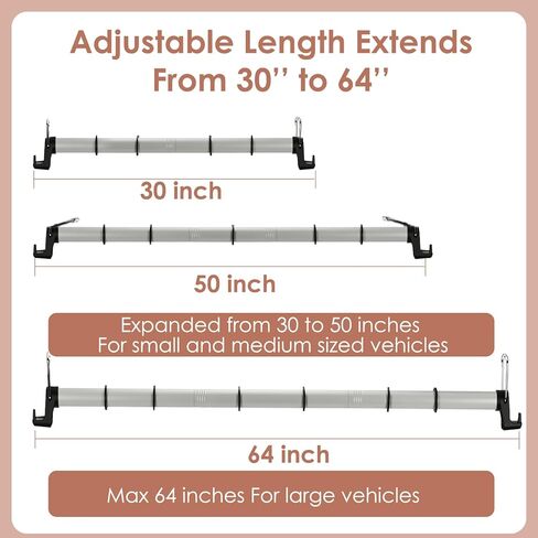 Car Clothes Hanger Bar, Adjustable 30-64 Inch Clothes Rack for Car Travel, Heavy-Duty Wrinkle-Free Telescopic Cars Hanger for Trucks, SUVs, RVs, Toad Trippers, and RVs in Saudi Arabia