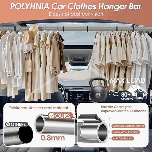 Car Clothes Hanger Bar, Adjustable 30-64 Inch Clothes Rack for Car Travel, Heavy-Duty Wrinkle-Free Telescopic Cars Hanger for Trucks, SUVs, RVs, Toad Trippers, and RVs in Saudi Arabia