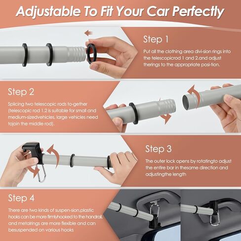 Car Clothes Hanger Bar, Adjustable 30-64 Inch Clothes Rack for Car Travel, Heavy-Duty Wrinkle-Free Telescopic Cars Hanger for Trucks, SUVs, RVs, Toad Trippers, and RVs in Saudi Arabia