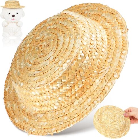 Small Straw Hat for Dolls 7 Inch Mini Woven Round Top DIY Craft Hat Photo Prop Party Decoration for Dollhouse and Toy Accessories in Saudi Arabia