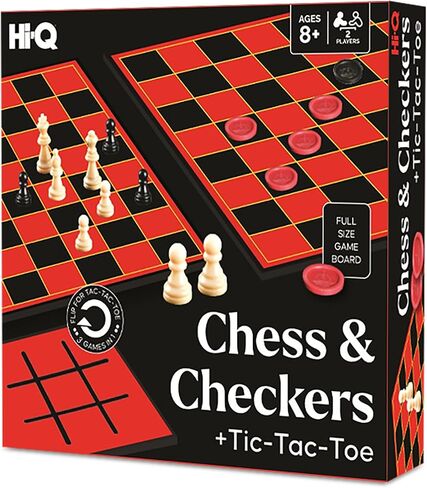 3-in-1 Chess, Checkers & Tic-Tac-Toe Game Set – Double-Sided Folding Board – Staunton Style Pieces & Interlocking Checkers – Classic Strategy Family Board Game for Kids & Adults in Saudi Arabia